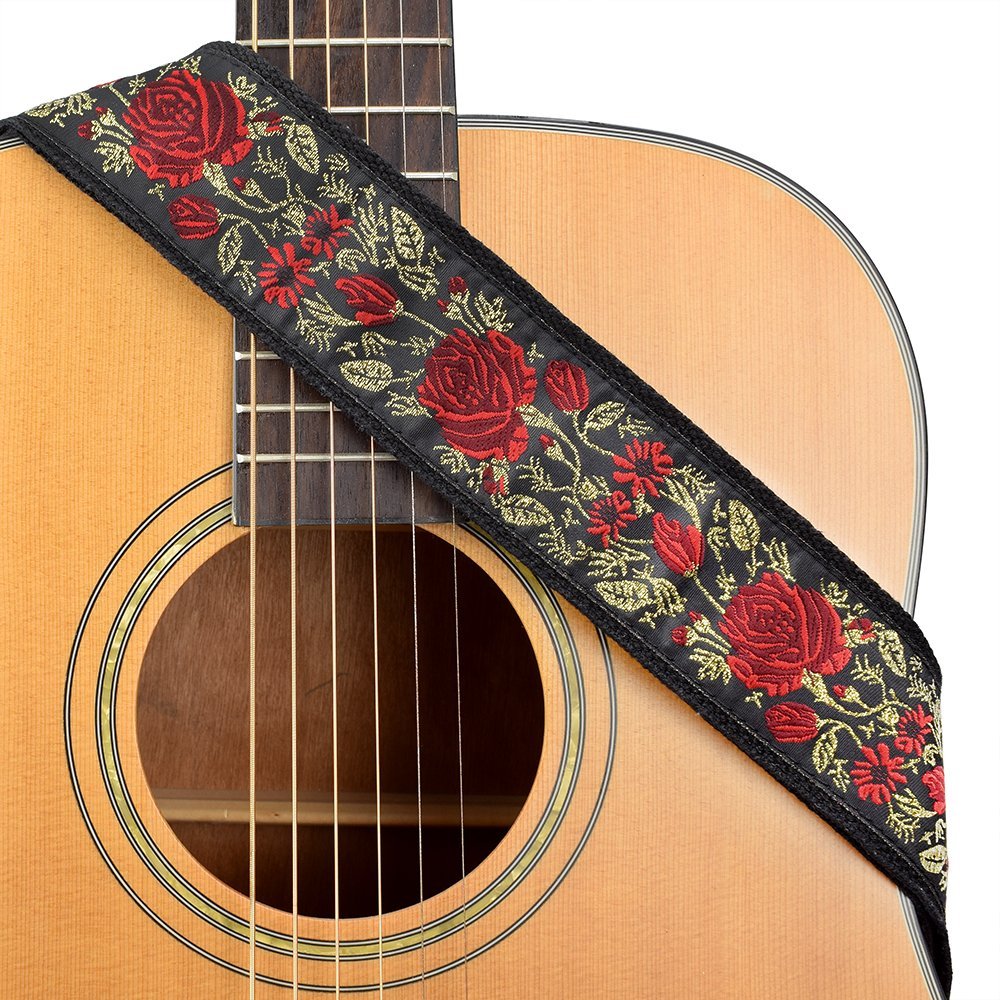 CLOUDMUSIC Guitar Strap Jacquard Weave Strap With Leather Ends Vintage Classical Pattern Design Guitar Picks Free (Golden Rose) CLOUDMUSIC Guitar Strap Jacquard Weave Strap With Leather Ends Vintage Classical Pattern Design Guitar Picks Free (Golden Rose)