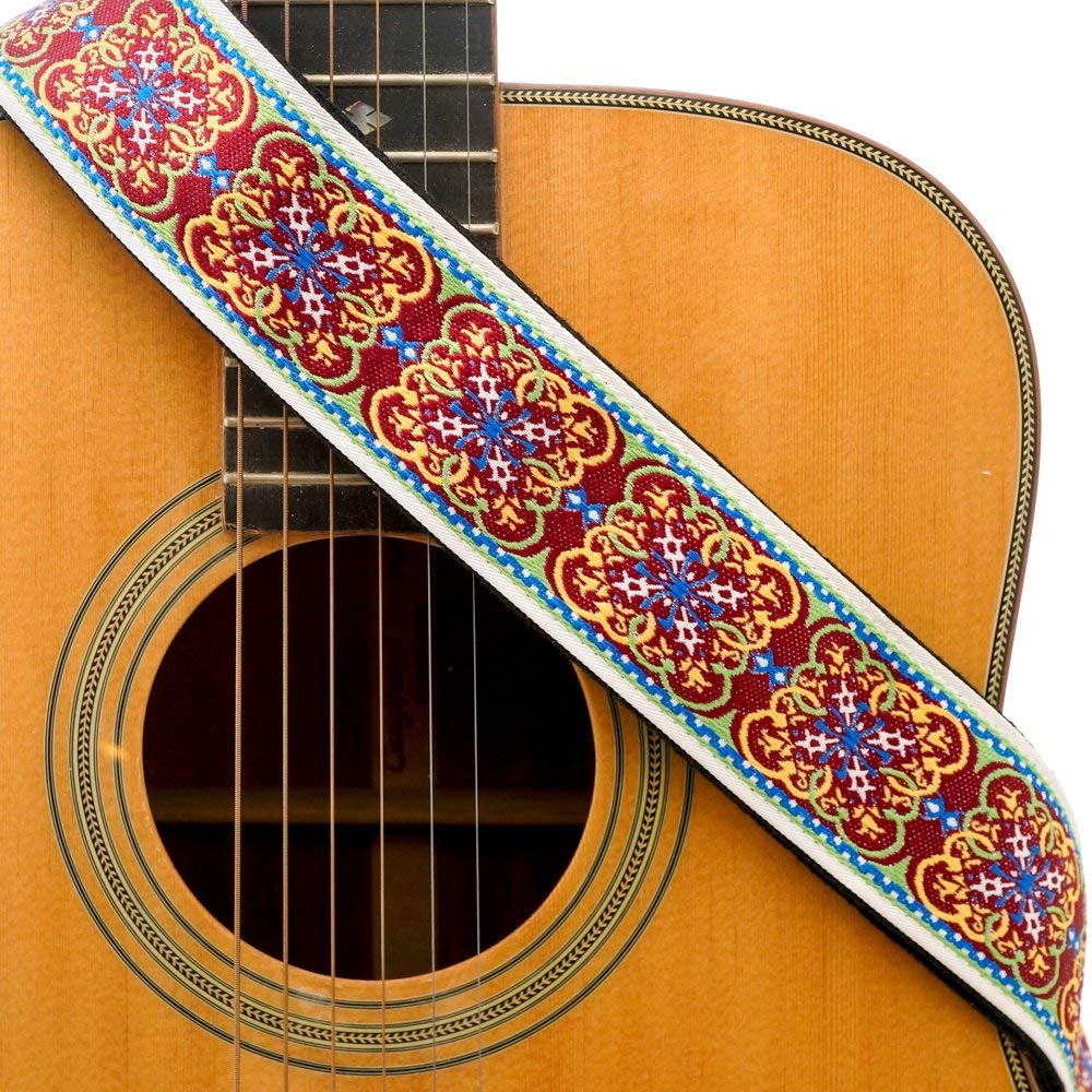 CLOUDMUSIC Guitar Strap Jacquard Weave Strap With Leather Ends Vintage Classical Pattern Design Guitar Picks Free Vintage Classical Pattern Design