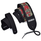 CLOUDMUSIC Guitar Strap PGS Series Jacquard Leather Roses Red Vintage Brown Blue Pattern (Metallic Roses)