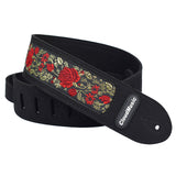 CLOUDMUSIC Guitar Strap PGS Series Jacquard Leather Roses Red Vintage Brown Blue Pattern (Metallic Roses)
