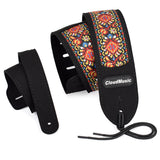 CLOUDMUSIC Guitar Strap PGS Series Jacquard Leather Roses Red Vintage Brown Blue Pattern (Red Pattern)