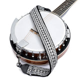 CLOUDMUSIC Purse Banjo Strap Jacquard Woven With Leather Ends And Metal Clips (Black and White)