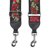 CLOUDMUSIC Banjo Strap Guitar Strap For Handbag Purse Jacquard Woven With Leather Ends And Metal Clips(Red Roses)