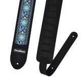 CLOUDMUSIC Guitar Strap PGS Series Jacquard Leather Roses Red Vintage Brown Blue Pattern (Blue Pattern)