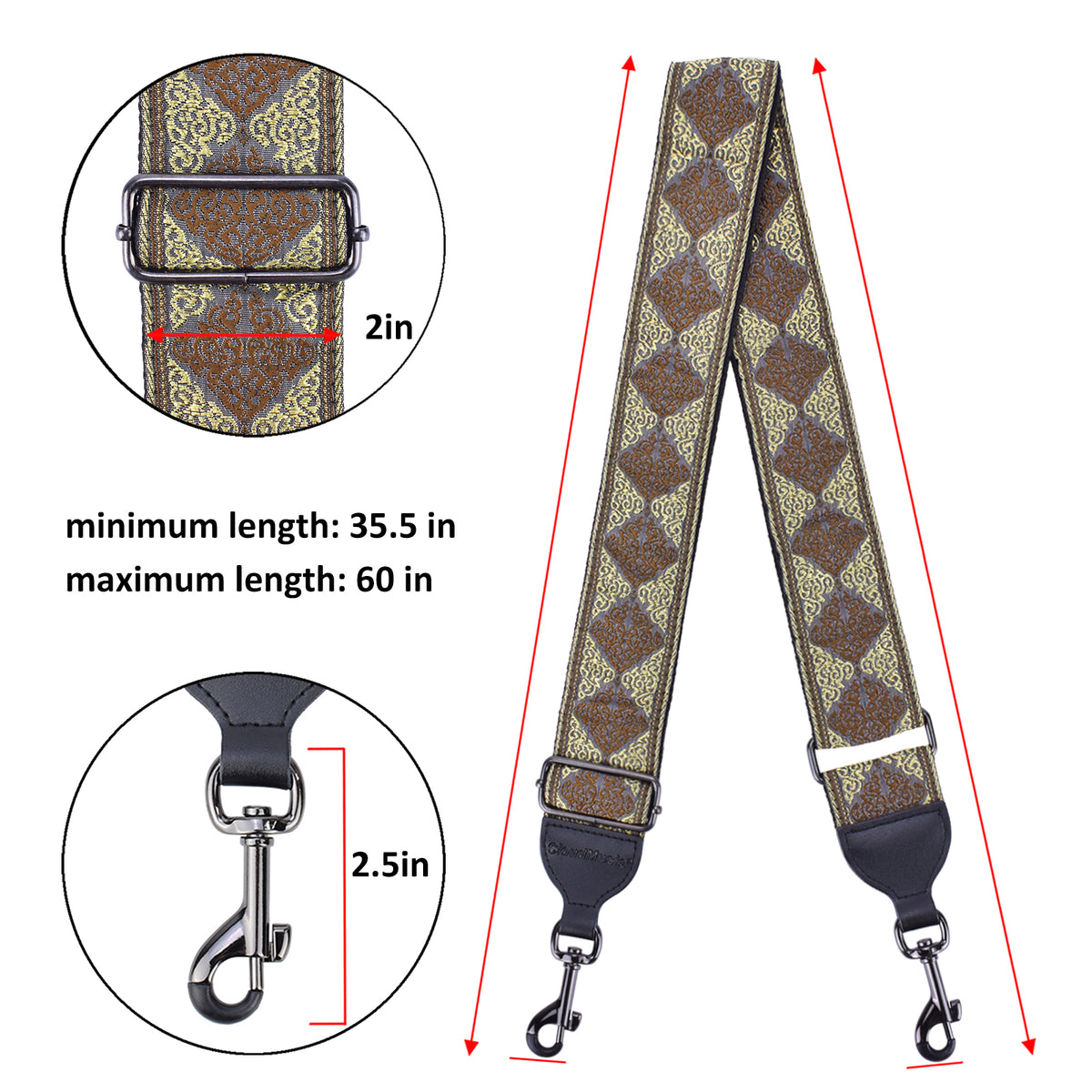 Cintura Per Banjo E Chitarra - Modello Vintage Con Fiori, Regolabile - Foto 11