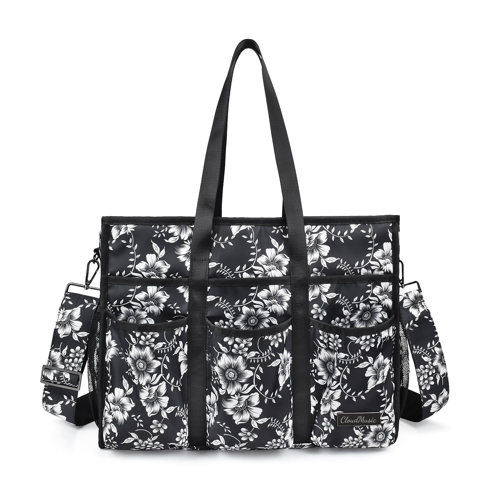 CLOUDMUSIC Utility Tote Bag With Shoulder Crossbody Strap Multi Pocket