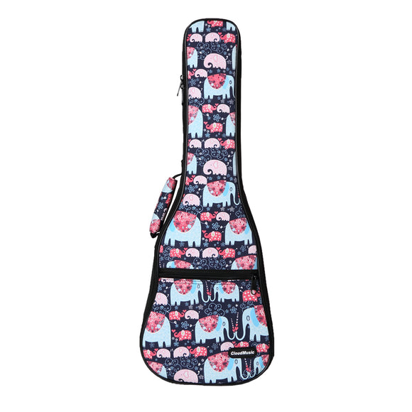 CLOUDMUSIC Colorful Cute Animals Pattern Hawaiian Ukulele Bag Ukulele Case ( Elephants In Love Dark Blue)