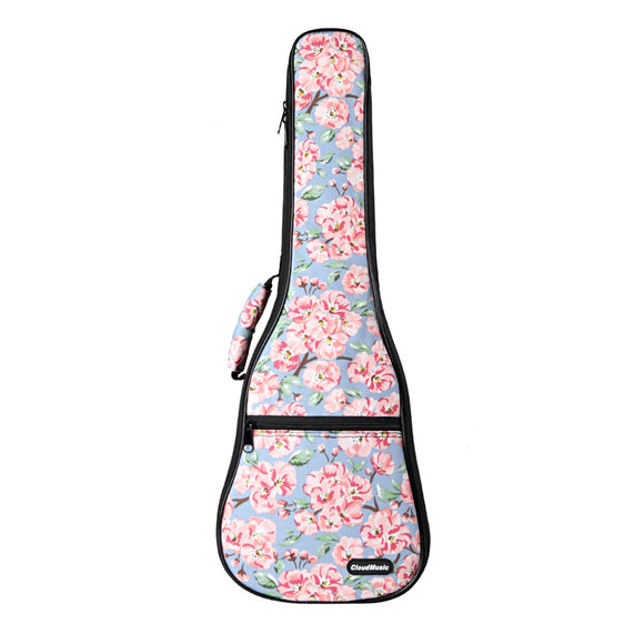 CLOUDMUSIC Plant Flower Hawaiian Blue Ukulele Case Ukulele Bag Pink Cherry Flower Sakura ( Light Blue)