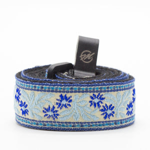 CLOUDMUSIC Colorful Hawaiian Jacquard Woven J Hook Clip On Ukulele Strap Ukulele Belt For Soprano Concert Tenor Ukulele (Blue Flowers & Leaves In Breige)