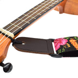 CLOUDMUSIC Ukulele Strap Hawaiian Hibiscus Roses Floral Strap For Soprano Concert Tenor Baritone (Hibiscus In Black)
