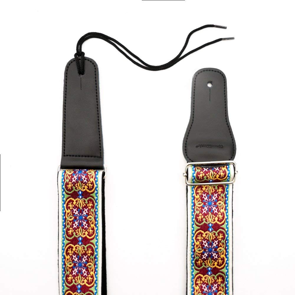 CLOUDMUSIC Guitar Strap Jacquard Weave Strap With Leather