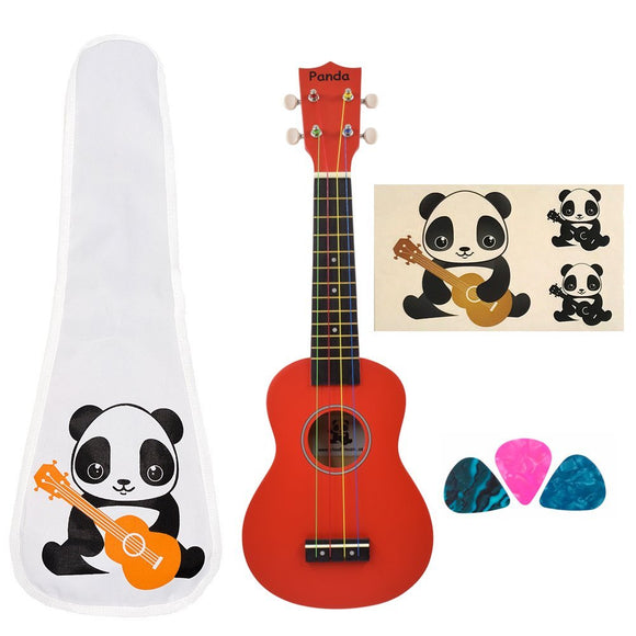 CLOUDMUSIC Panda Soprano Ukulele Kids Ukulele Beginner Ukulele With Aquila Educational Color Strings New Nylgut Strings For Beginner (Red)