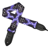 CLOUDMUSIC Guitar Strap Polyester Printing Blue Red Purple Guitar Strap For Kids Guitar Acoustic Guitar Bass Electric (Lightning Cross)