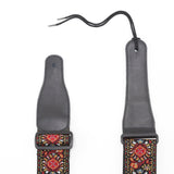 CLOUDMUSIC Guitar Strap Jacquard Weave Strap With Leather Ends Vintage Classical Pattern Design With Guitar Picks