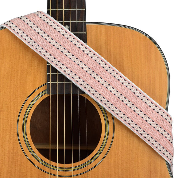 CLOUDMUSIC Guitar Strap Jacquard Weave Strap With Leather Ends Vintage Classical Pattern Design Guitar Picks Free (Girly Pink)