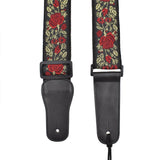 CLOUDMUSIC Guitar Strap Jacquard Weave Strap With Leather Ends Vintage Classical Pattern Design Guitar Picks Free (Golden Rose)