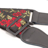 CLOUDMUSIC Guitar Strap Jacquard Weave Strap With Leather Ends Vintage Classical Pattern Design Guitar Picks Free (Red Roses)
