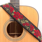 CLOUDMUSIC Guitar Strap Jacquard Weave Strap With Leather Ends Vintage Classical Pattern Design Guitar Picks Free (Red Roses)