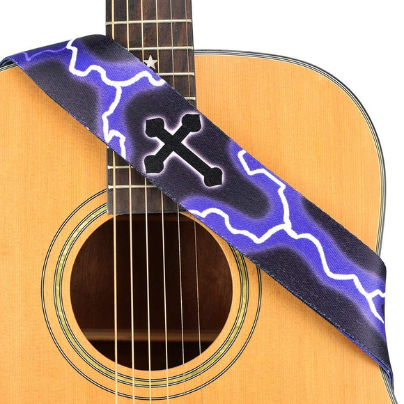 CLOUDMUSIC Guitar Strap Polyester Printing Blue Red Purple Guitar Strap For Kids Guitar Acoustic Guitar Bass Electric (Lightning Cross)