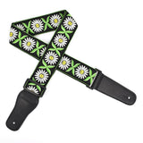 CLOUDMUSIC Guitar Strap Jacquard Weave Strap With Leather Ends Vintage Classical Pattern Design Guitar Picks Free (White Flowers Pattern)
