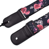 CLOUDMUSIC Ukulele Strap Hawaiian Hibiscus Roses Floral Strap For Soprano Concert Tenor Baritone (Red Purple Roses)