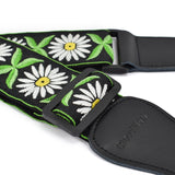 CLOUDMUSIC Guitar Strap Jacquard Weave Strap With Leather Ends Vintage Classical Pattern Design Guitar Picks Free (White Flowers Pattern)