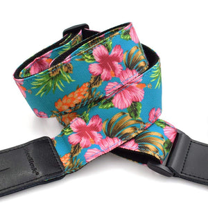 CLOUDMUSIC Ukulele Strap Hawaiian Hibiscus Roses Floral Strap For Soprano Concert Tenor Baritone (Hibiscus In Blue)