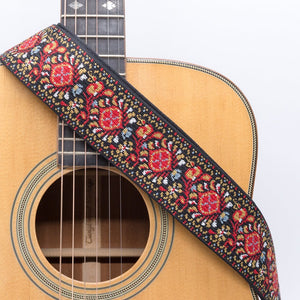 CLOUDMUSIC Guitar Strap Jacquard Weave Strap With Leather Ends Vintage Classical Pattern Design With Guitar Picks