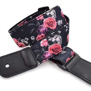 CLOUDMUSIC Ukulele Strap Hawaiian Hibiscus Roses Floral Strap For Soprano Concert Tenor Baritone (Red Purple Roses)