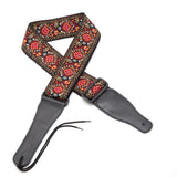 CLOUDMUSIC Guitar Strap Jacquard Weave Strap With Leather Ends Vintage Classical Pattern Design With Guitar Picks