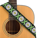 CLOUDMUSIC Guitar Strap Jacquard Weave Strap With Leather Ends Vintage Classical Pattern Design Guitar Picks Free (White Flowers Pattern)