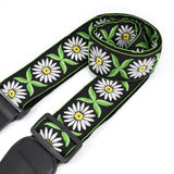 CLOUDMUSIC Guitar Strap Jacquard Weave Strap With Leather Ends Vintage Classical Pattern Design Guitar Picks Free (White Flowers Pattern)