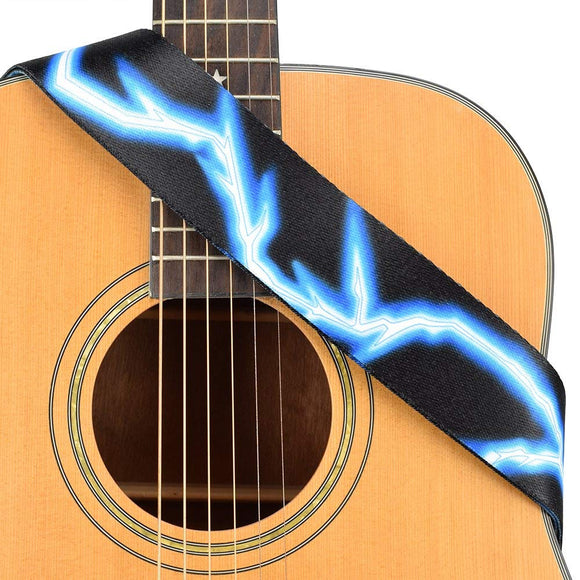 CLOUDMUSIC Guitar Strap Polyester Printing Blue Red Purple Guitar Strap For Kids Guitar Acoustic Guitar Bass Electric (Blue Lightning)