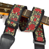 CLOUDMUSIC Guitar Strap Jacquard Weave Strap With Leather Ends Vintage Classical Pattern Design Guitar Picks Free (Golden Rose)