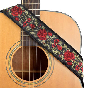 CLOUDMUSIC Guitar Strap Jacquard Weave Strap With Leather Ends Vintage Classical Pattern Design Guitar Picks Free (Golden Rose)