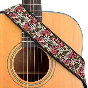 CLOUDMUSIC Guitar Strap Jacquard Weave Strap With Leather Ends Vintage Classical Pattern Design Guitar Picks Free (Vintage Embroidery Red Pattern)