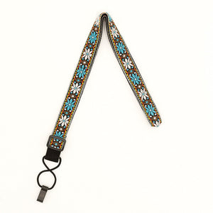 CLOUDMUSIC Colorful Hawaiian Jacquard Woven J Hook Clip On Ukulele Strap Ukulele Belt For Soprano Concert Tenor Ukulele (Blue White Flower)