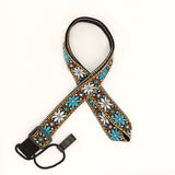 CLOUDMUSIC Colorful Hawaiian Jacquard Woven J Hook Clip On Ukulele Strap Ukulele Belt For Soprano Concert Tenor Ukulele (Blue White Flower)
