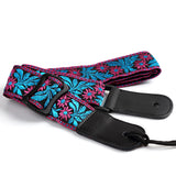 CLOUDMUSIC Jacquard Weave Style Hawaiian Ukulele Strap (Rosy Flowers With Bright Blue Leaves)