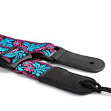 CLOUDMUSIC Jacquard Weave Style Hawaiian Ukulele Strap (Rosy Flowers With Bright Blue Leaves)