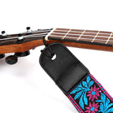 CLOUDMUSIC Jacquard Weave Style Hawaiian Ukulele Strap (Rosy Flowers With Bright Blue Leaves)