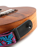 CLOUDMUSIC Jacquard Weave Style Hawaiian Ukulele Strap (Rosy Flowers With Bright Blue Leaves)