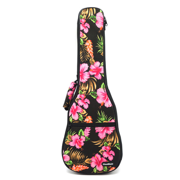 CLOUDMUSIC Hawaiian Floral Ukulele Case Hawaii Hibiscus and Palm (black)