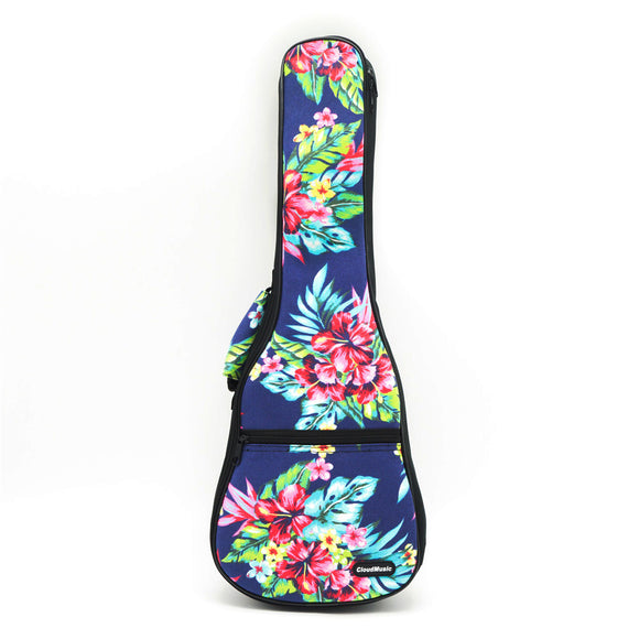 CLOUDMUSIC Hawaiian Floral Ukulele Case Hawaii Hibiscus and Palm Ukulele Backpack (Hawaii Hibiscus and Palm In Dark Blue)