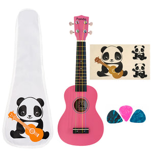 CLOUDMUSIC Panda Soprano Ukulele Princess Pink With Aquila Kids Educational Color Strings New Nylgut Strings For Kids Children Beginner (Pink)