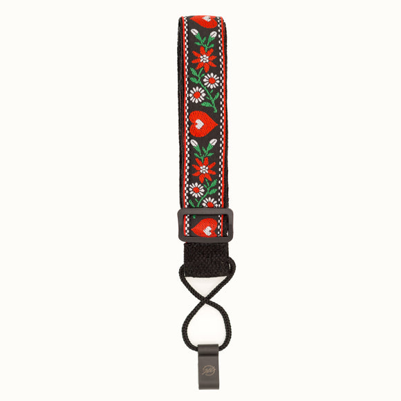 CLOUDMUSIC Colorful Hawaiian Jacquard Woven J Hook Clip On Ukulele Strap Ukulele Belt For Soprano Concert Tenor Ukulele (Pink Flowers)