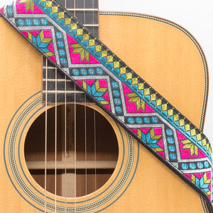 CLOUDMUSIC Guitar Strap Jacquard Weave Strap Apollo Sunny In Black pattern With Leather Ends Vintage Classical Pattern Design With Guitar Picks