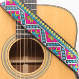 CLOUDMUSIC Guitar Strap Jacquard Weave Strap Apollo Sunny In Black pattern With Leather Ends Vintage Classical Pattern Design With Guitar Picks