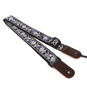 CLOUDMUSIC Jacquard Ukulele Strap Hawaiian Silver Purple Flowers Strap Button Free(Silver and Purple Flower)