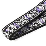 CLOUDMUSIC Jacquard Ukulele Strap Hawaiian Silver Purple Flowers Strap Button Free(Silver and Purple Flower)